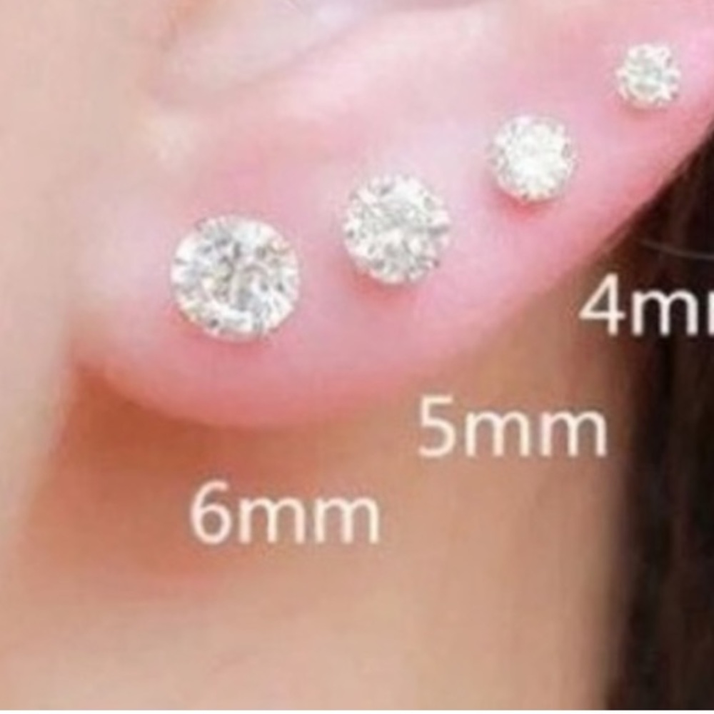 Diamond stud screw on earrings 6mm Hypoallergenic Cubic Zirconia Stainless steel - Picture 7 of 8